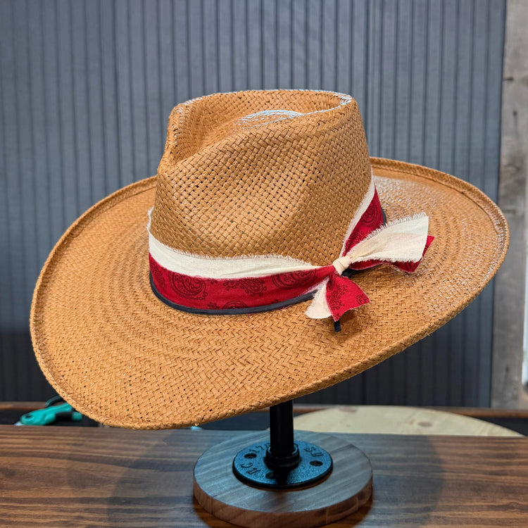 Tan Fedora Straw Pencil Curl