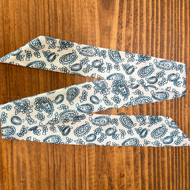 White & Blue Paisley Twilly
