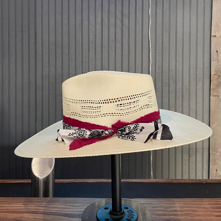 Maroon Teardrop Straw Fedora