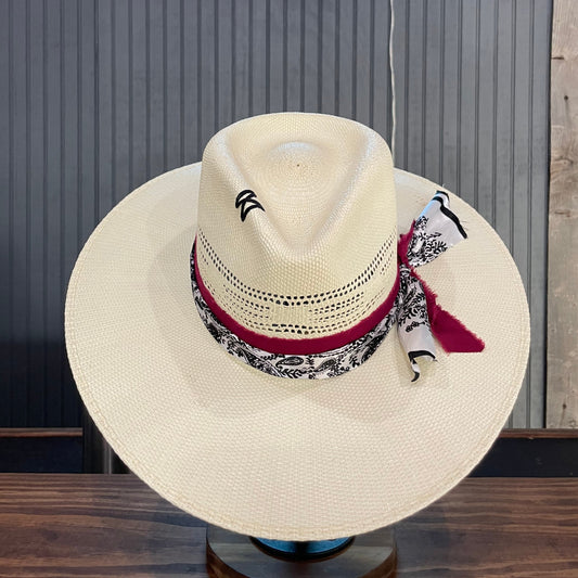 Maroon Teardrop Straw Fedora