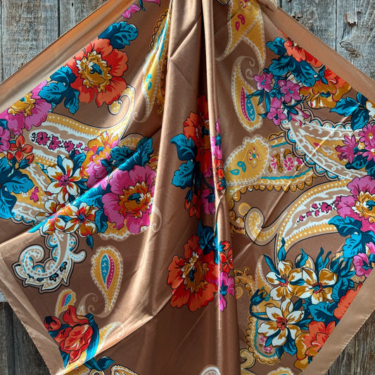 Tan Big Floral Wild Rag