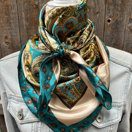Teal and Cream Giant Paisley Wild Rag