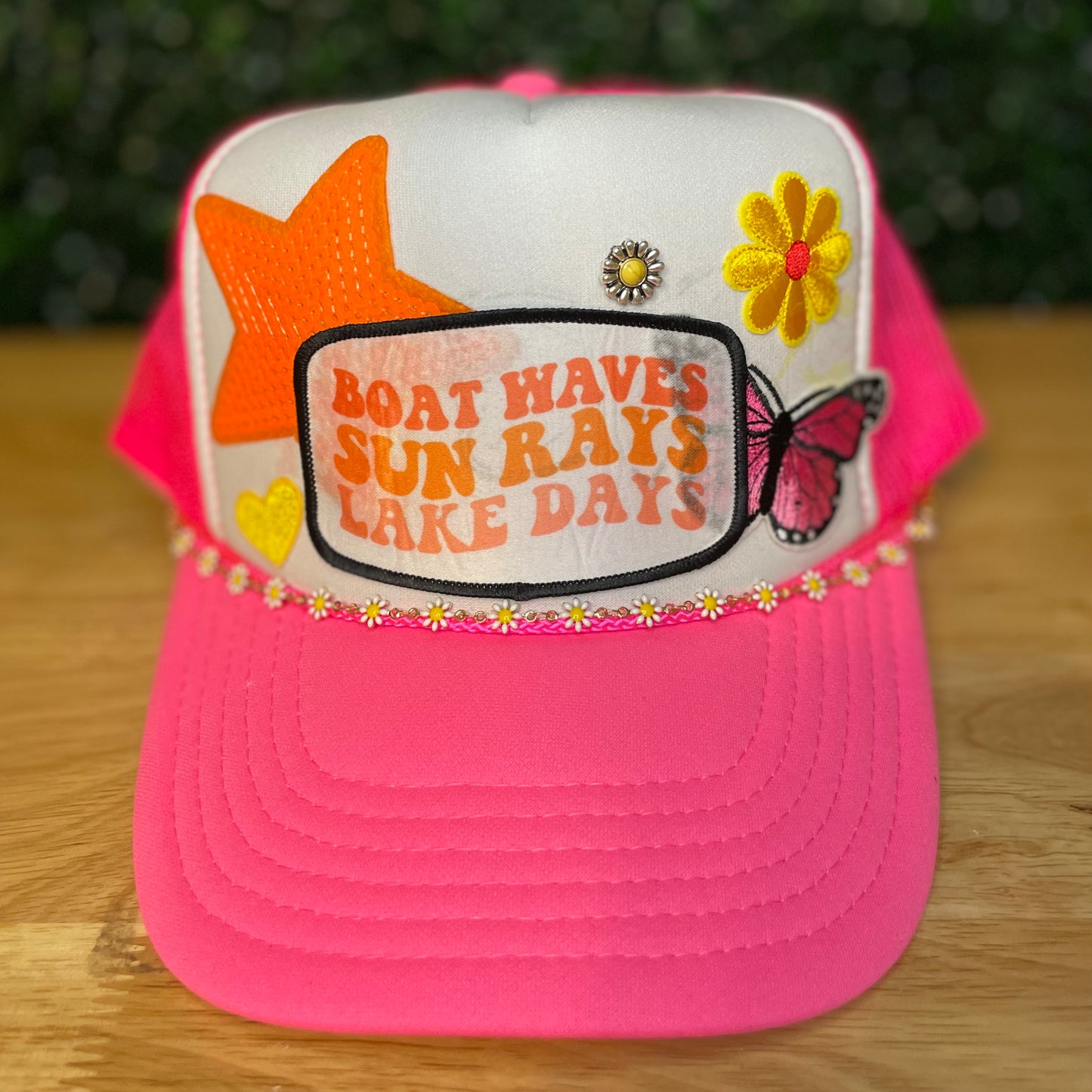 Boat Waves Sun Rays Lake Days Trucker Hat