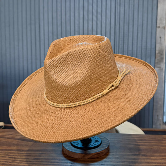 Tan Fedora Straw with Pencil Curl