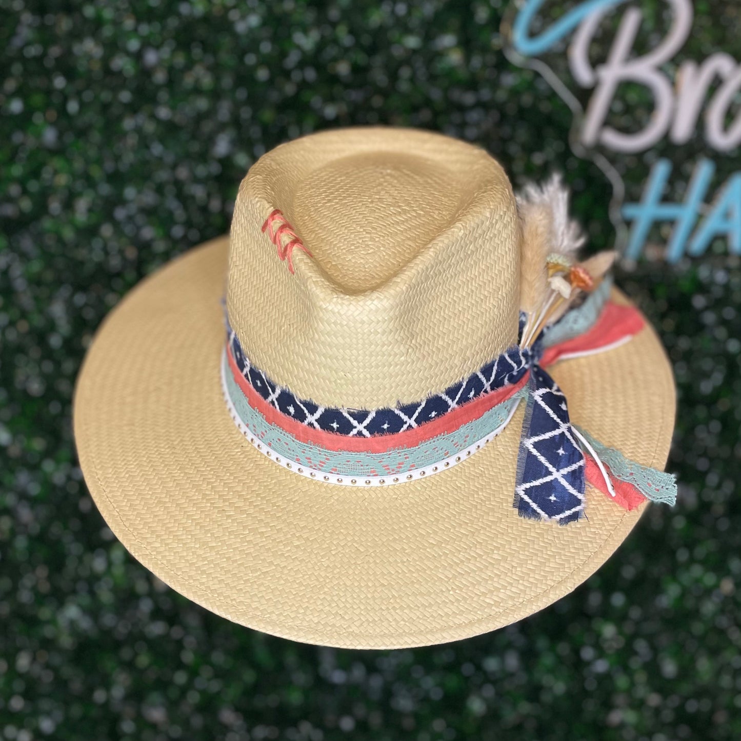 Navy & Pink Blanca Lightweight Straw