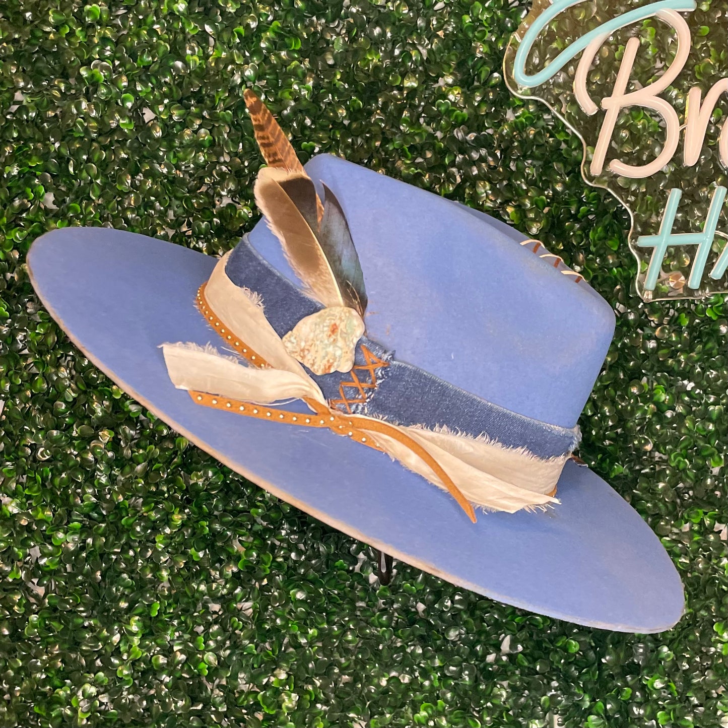 Distressed Blue Teardrop Felt Hat