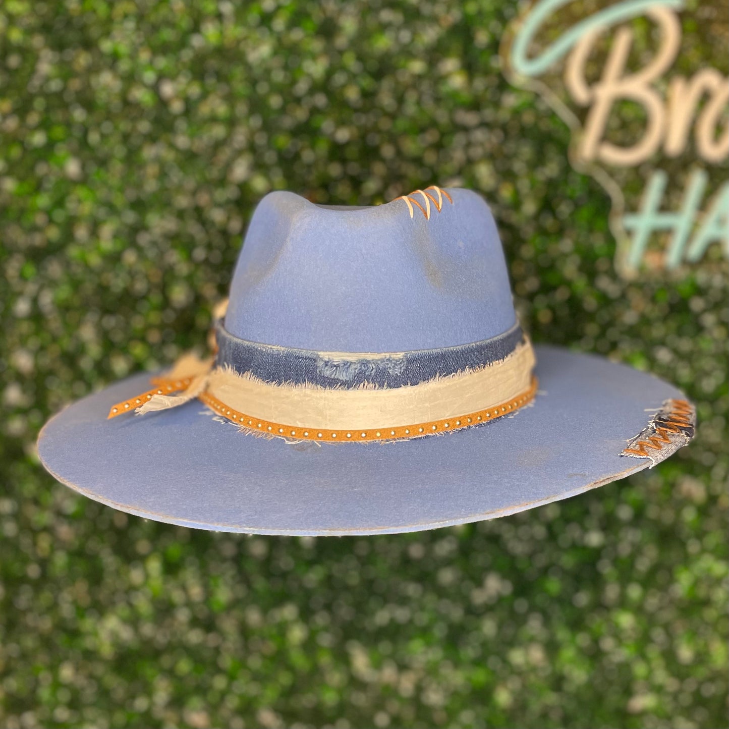 Distressed Blue Teardrop Felt Hat