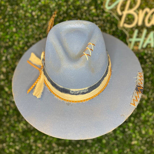 Distressed Blue Teardrop Felt Hat