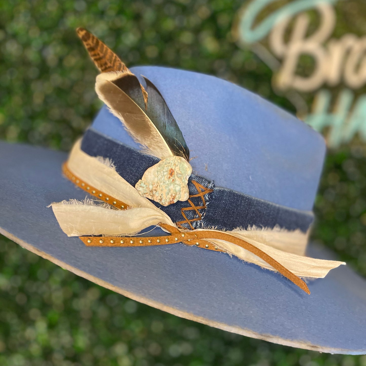 Distressed Blue Teardrop Felt Hat