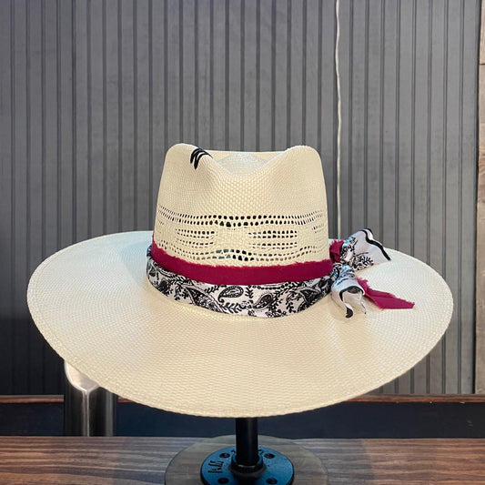 Maroon Teardrop Straw Fedora