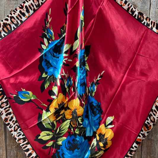 Red Floral Leopard Wild Rag