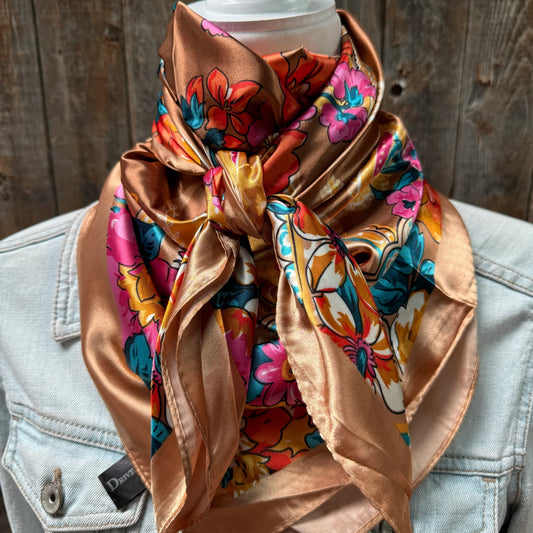 Tan Big Floral Wild Rag