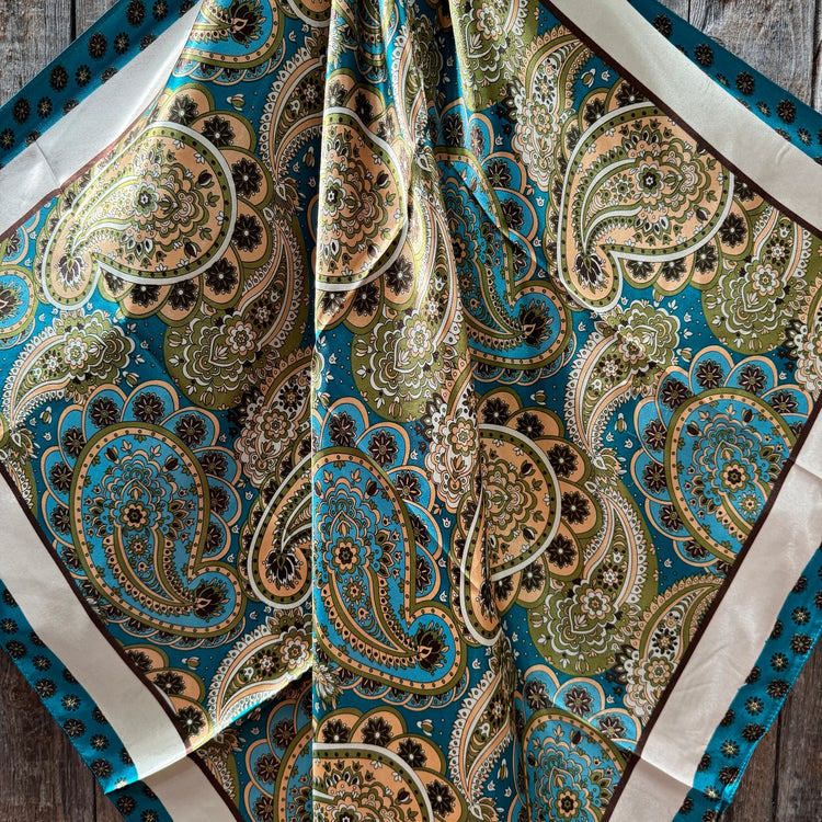 Teal and Cream Giant Paisley Wild Rag